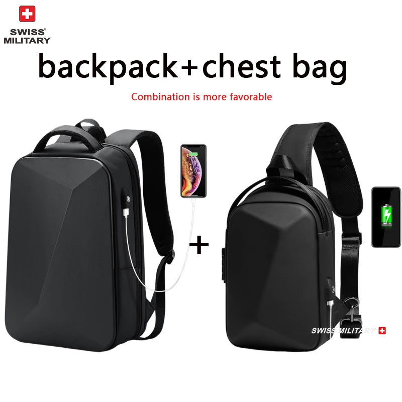 Swiss Military Brand Laptop Backpack Anti-theft Waterproof Casual Backpack USB Charging Men Business Travel Bag Backpack Mochila  Amaijoin