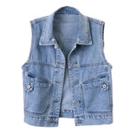 Load image into Gallery viewer, Short Hooded Denim Vest Jackets Women Spring Autumn Pocket Jean Waistcoat Sleeveless Tank Schoolgirl Outerwear Casual Tops Vest  Amaijoin
