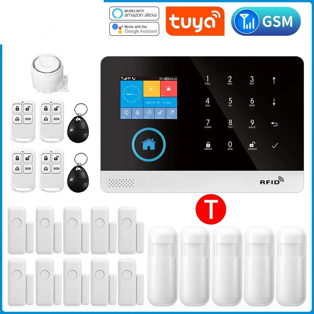 Gautone Tuya Smart Wifi Home Security Alarm System Wireless GSM Fire Alarm System Panel Smart Life App Control work with Alexa  Amaijoin