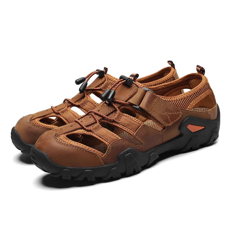 2023 New Men Breathable Genuine Leather Outdoor Sandalias Trekking Casual Beach Shoes Casual Male Loafers Summer Luxury Sandals  Amaijoin