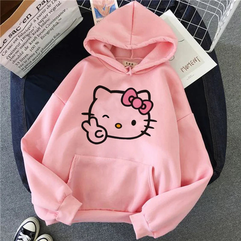 Women 90s Y2k 2000s Hoodies Hello Kitty Hip Hop Hoodie Sanrio Sweatshirt Clothes Tops Sweatshirt Clothing Streetwear  Amaijoin