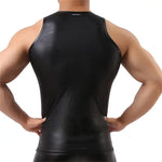 Load image into Gallery viewer, Men Sexy PU Leather Tank Top Sleeveless Erotic Shaping Sheath Stretch Shirts Soft Latex Bodycon Patent Leather T-shirt Club Vest  Amaijoin
