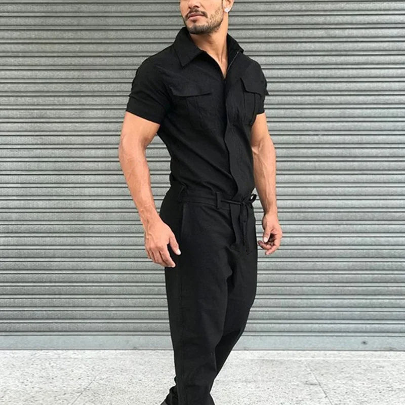 Male's Clothing T-shirt Men's Work Suit Men Clothes Shirts 2023 Jumpsuit Casual Belt Jumpsuits  Amaijoin