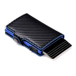 Load image into Gallery viewer, CASEKEY Credit Card Case Mini Wallet Men RFID Carbon Fiber Pu Leather Smart Vallet Small Aluminum Card Holder Portafoglio Uomo  Amaijoin
