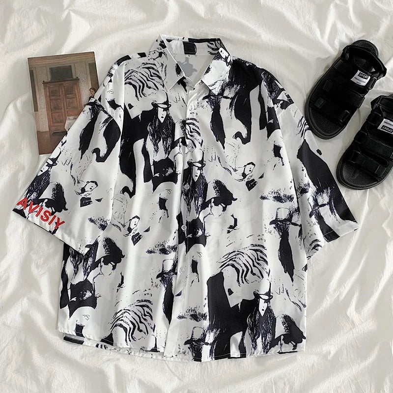 Women's Fashion Casual Loose Short Sleeve Shirt New Summer Retro Hong Kong Style T-shirt Hip Hop Alphabet Print Shirt Half Sleev  Amaijoin