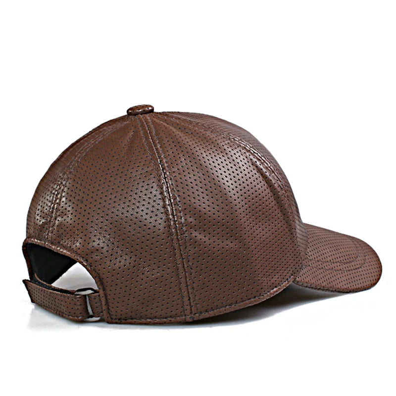 2023 Men Real Leather Baseball Caps Korean Fashion Male Winter Casual Youth Duck Tongue Warm Hat Hip Pop Punch Dot Coffee Gorras  Amaijoin