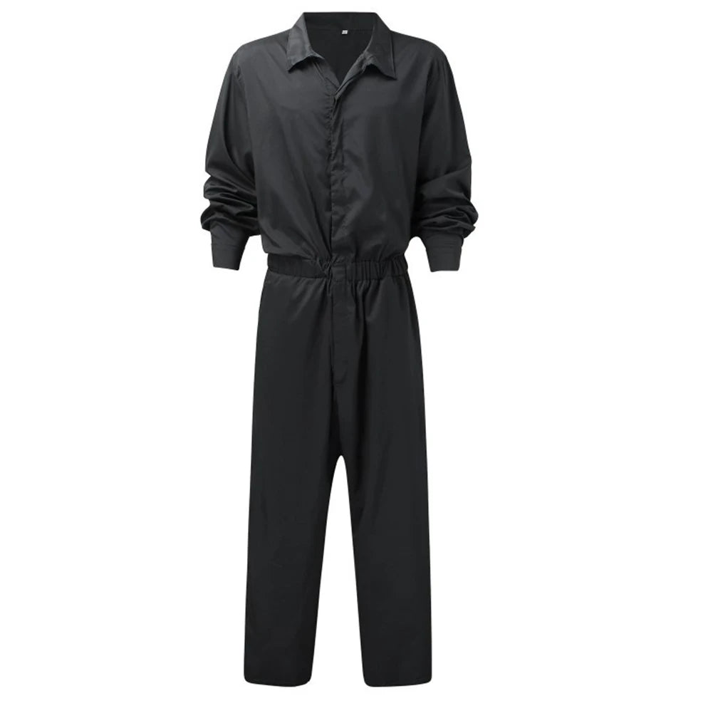 Overalls Jumpsuits Trousers Elastic Waist Fashion Lapel Collar Lapels Long Pants Male Overalls Single Breasted  Amaijoin