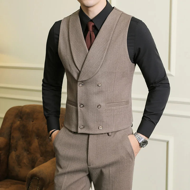 Brand Clothing Men's Suit Vests Herringbone Wool Tweed Double Breasted Waistcoat Tuxedo Groomsmen for Wedding 4XL 5XL  Amaijoin