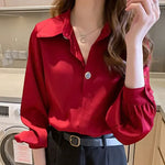 Load image into Gallery viewer, Button Up Spring White Office Outfits Clothes Formal Long Sleeve Satin Womens Shirt &amp; Blouse Wear To Work Silk Tops for Women S  Amaijoin
