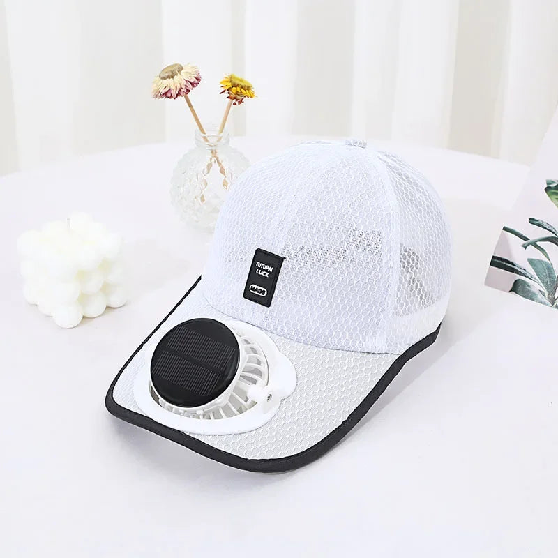 Summer solar charging with fan hat for men and women breathable mesh sun protection outdoor sunshade duck tongue hat  Amaijoin