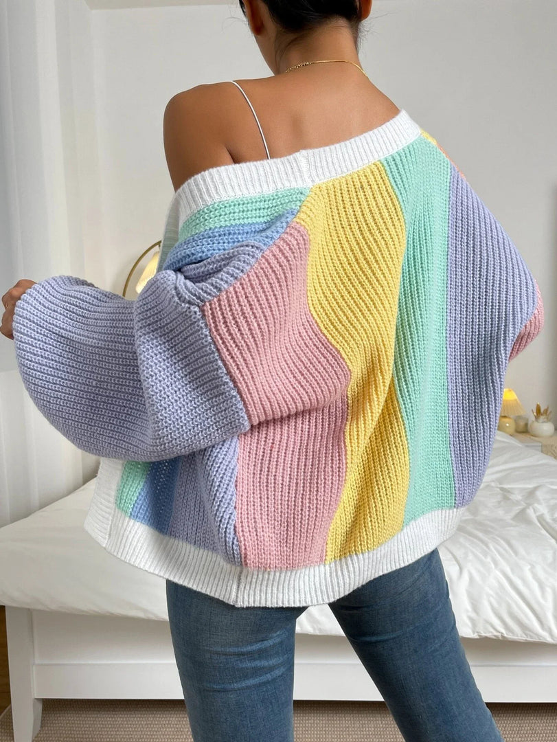 Qutie Colorblock Drop Shoulder Duster Cardigan  Amaijoin