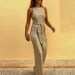 Load image into Gallery viewer, Spring and summer fashion elegant party jumpsuit round-necked sleeveless button sequins silver dot jumpsuit  Amaijoin
