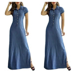 Load image into Gallery viewer, Europe And America Cross Border New Long Dress Shirt Collar Split Pocket Large Swing Dress Large Casual Denim Dress  Amaijoin
