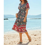 Load image into Gallery viewer, Bohemian V-Neck Floral Print Dresses Women Summer Casual Short Sleeve Midi Dress Beach Boho Elegant Fashion Long Skirts Female  Amaijoin
