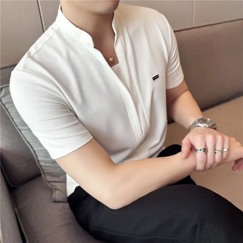 Men's Summer High Quality Casual Short-sleeved Shirts/Male Slim Fit Lapel Fashion Business and Casual Shirt Plus S-4XL  Amaijoin