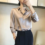 Load image into Gallery viewer, Clothes Spring Tops for Women Silk Wear To Work Formal Button Up Womens Shirt &amp; Blouse Office Outfits Loose Satin Long Sleeve M  Amaijoin
