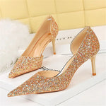 Load image into Gallery viewer, Women 7cm 10.5cm High Heels Elegant Blue Pumps Sexy Sequins Bling Mid Heels Lady Scarpins Luxury Stiletto Sparkly Party Shoes  Amaijoin
