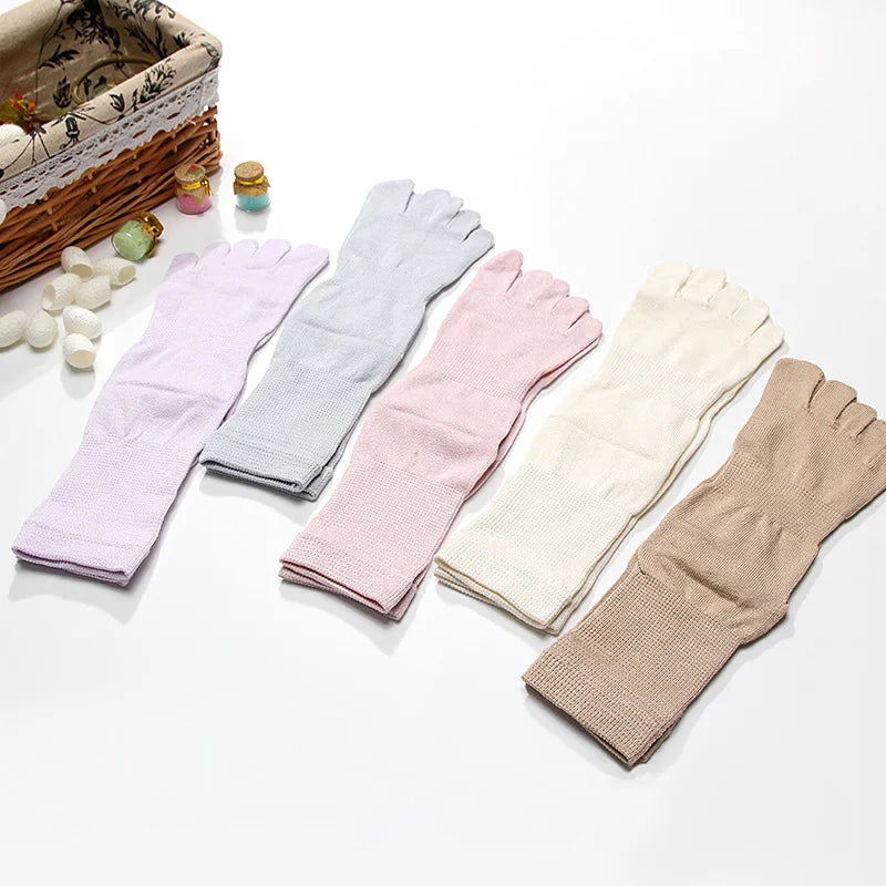 Birdtree 5 Pairs/Lot Real Silk Five Finger Socks Women Sport Seamless Breathable Odor Resistant Quick Dry Middle Sleep U35012M  Amaijoin