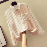 Load image into Gallery viewer, 2024 Korean Loose Casual Women&#39;s Shirt Summer Thin Trendy Striped Patchwork Pocket Office Lady Shirt Sweet Women&#39;s Top Blouses  Amaijoin
