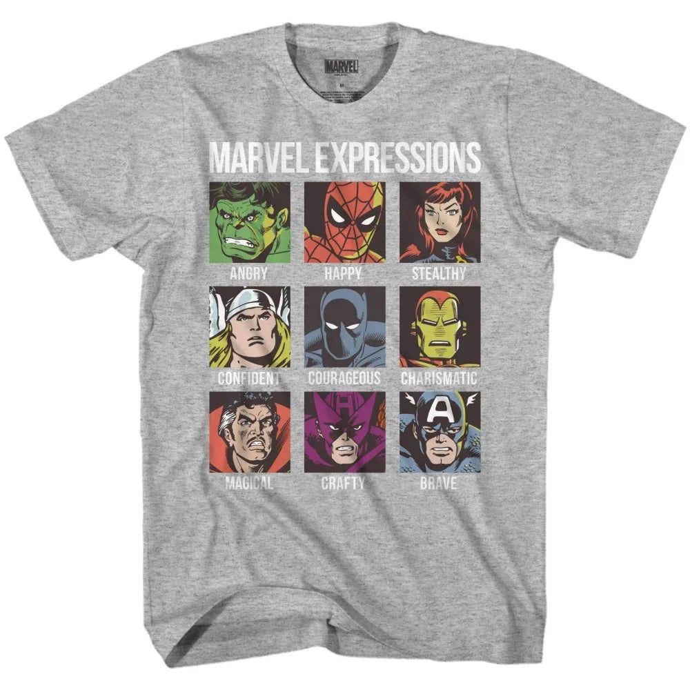 100% cotton summer Marvel Avengers Expressions Moods Adult Men's T-Shirt  Family Matching Outfits  Amaijoin