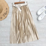 Load image into Gallery viewer, 2024 New High Waist Elegant Stain Women&#39;s Pleated Skirts with Belted Solid Skirts Mi-long Umbrella Skirt Spring Summer  Amaijoin
