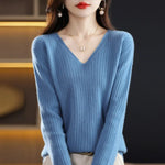 Load image into Gallery viewer, Women Sweater Long Sleeve Top Knitted Pullover V-Neck Fashion Sweater Woman Winter 2022 Basic Female Clothing Soild OL Sweaters  Amaijoin
