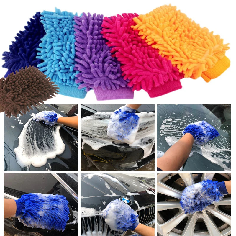 Car Chenille Premium Scratch-Free Microfiber Wash Mitt Waterproof Car Thick Cleaning Mitt Wax Detailing Brush Auto Care Glove  Amaijoin