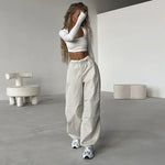 Load image into Gallery viewer, Y2k Baggy Pants Women Cargo Pants Sports Wide Leg Pants Drawstring Joggers Female Streetwear Solid Casual High Waisted Trousers  Amaijoin
