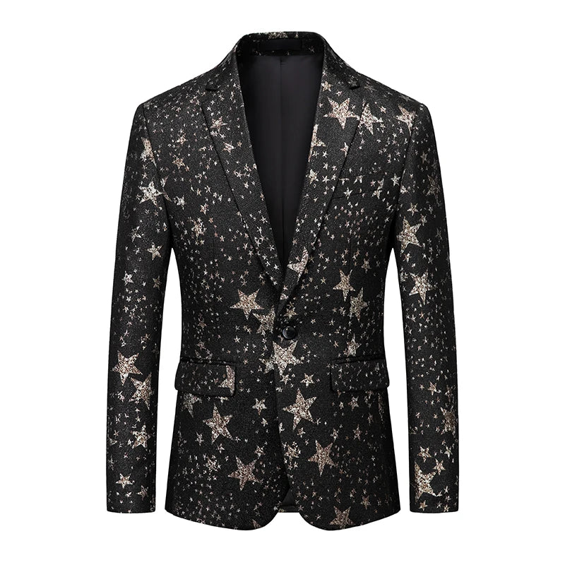 Classic Mens Blazers With Patterns Stars Slim Fit Luxury Fashion Autumn Quality Soft Comfortable Coat Jacket 6XL Terno Masculino  Amaijoin