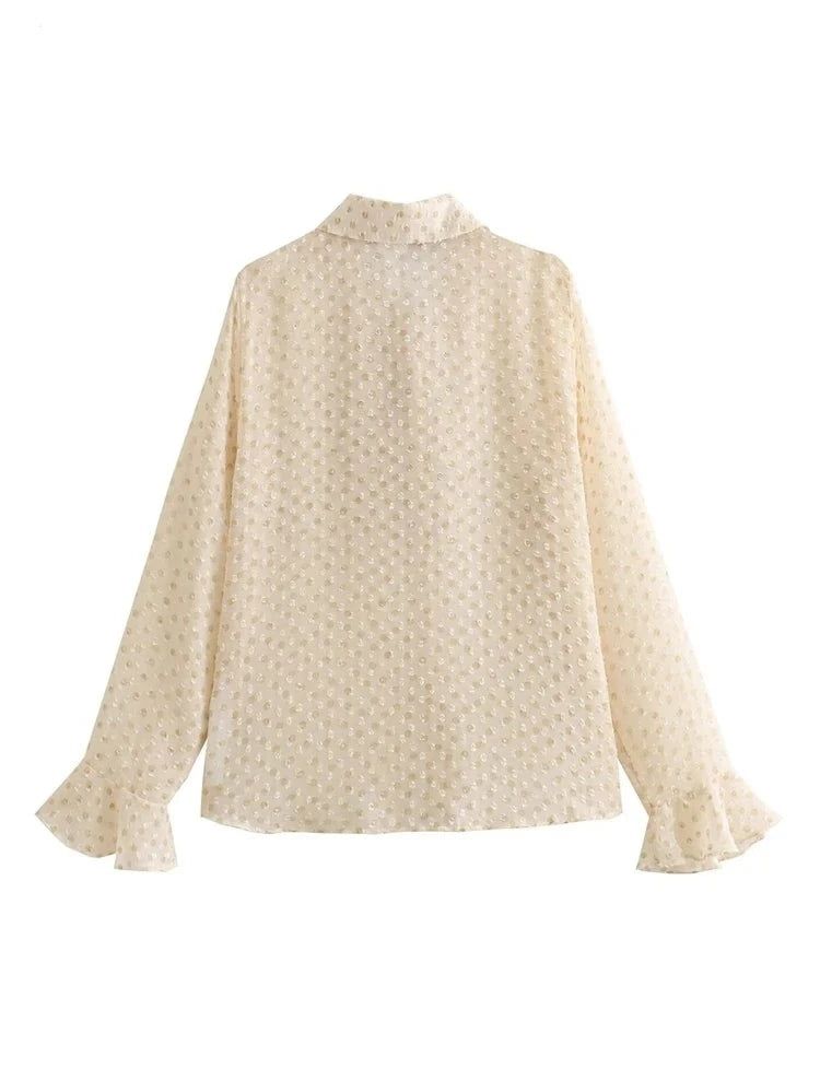 Tangada 2024 New Vintage Women Ruffles Dots Mesh Shirt Female Blouse Tops 10H44  Amaijoin