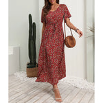 Load image into Gallery viewer, Bohemian V-Neck Floral Print Dresses Women Summer Casual Short Sleeve Midi Dress Beach Boho Elegant Fashion Long Skirts Female  Amaijoin
