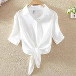 Load image into Gallery viewer, New Summer Casual Women&#39;s Shirt 2024 Shawl White Buttoned Up Blouse Women Cotton Woman Tops Elegant Lady Tunics Clothes 19870  Amaijoin
