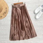 Load image into Gallery viewer, 2024 New High Waist Elegant Stain Women&#39;s Pleated Skirts with Belted Solid Skirts Mi-long Umbrella Skirt Spring Summer  Amaijoin
