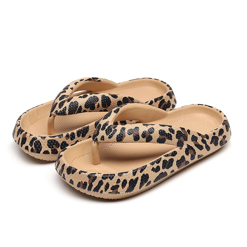 Summer Women Comfort Flip-Flop Leopard Soft Thick-Soled Cloud Slippers Travel Vacation Beach Shoes New Women Sandals  Amaijoin