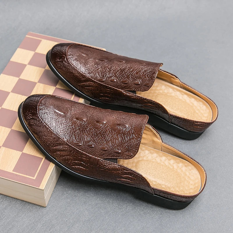 New Brown Formal Men Slippers Outside Men Shoes British Style Black Round Toe Business Handmade Zapatillas De Casa Verano Hombre  Amaijoin