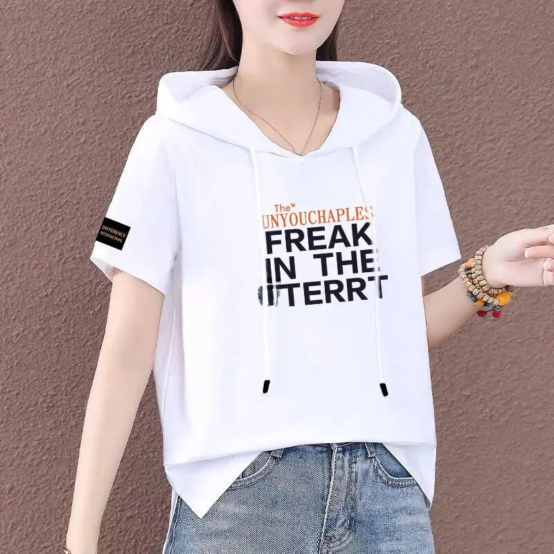 Short Sleeve Summer Thin White T-shirt Women Casual Fashion Top Loose Style Polyester Fabric Cartoon Design  Amaijoin