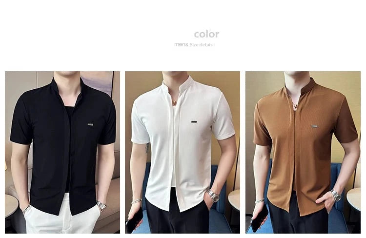 Men's Summer High Quality Casual Short-sleeved Shirts/Male Slim Fit Lapel Fashion Business and Casual Shirt Plus S-4XL  Amaijoin