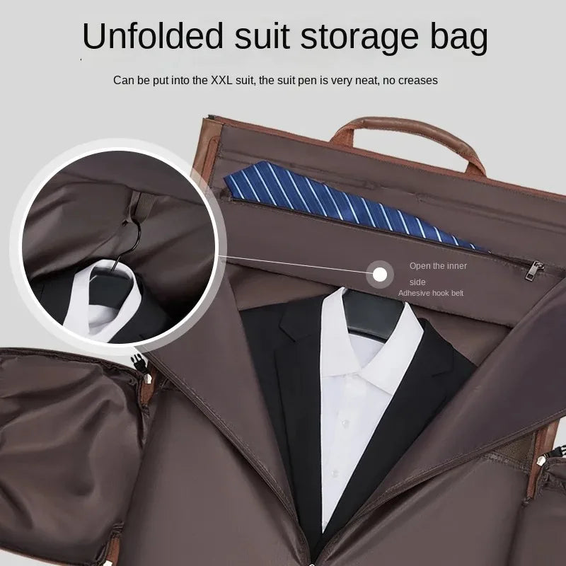 Waterproof Traveling Suit Bag Men Women Business Suit Storage Handbag Soft PU Leather Crossbody Bag Large Capacity Duffel Bag  Amaijoin