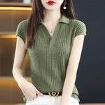 Load image into Gallery viewer, Women&#39;s T Shirts Clothes Black Top White Polo Neck Shirt Short Sleeve Tee Knit Green Aesthetic Offer Free Shipping Cute V New  Amaijoin
