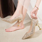 Load image into Gallery viewer, Lucyever Gold Silver Sequins Women Pumps 2022 Luxury Crystal High Heel Party Wedding Shoes Woman Elegant Pointed Toe Pumps Mujer  Amaijoin
