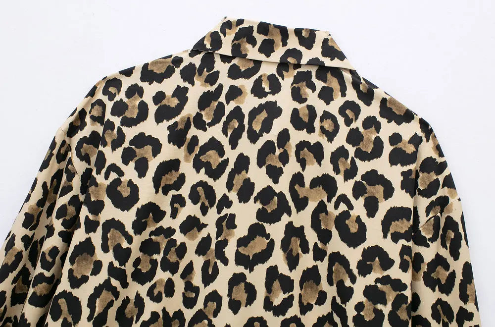 TRAF-Long Sleeve Leopard Shirts for Women, Button-up Blouses, Animal Print, Chic Tops, Female Fashion  Amaijoin