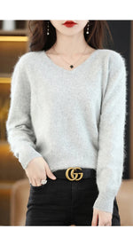 Load image into Gallery viewer, Women&#39;s Flat V-neck Mink Cashmere Sweater New Autumn/winter 2023 Knitted Loose Pullover Commuter Basic Knit Top  Amaijoin
