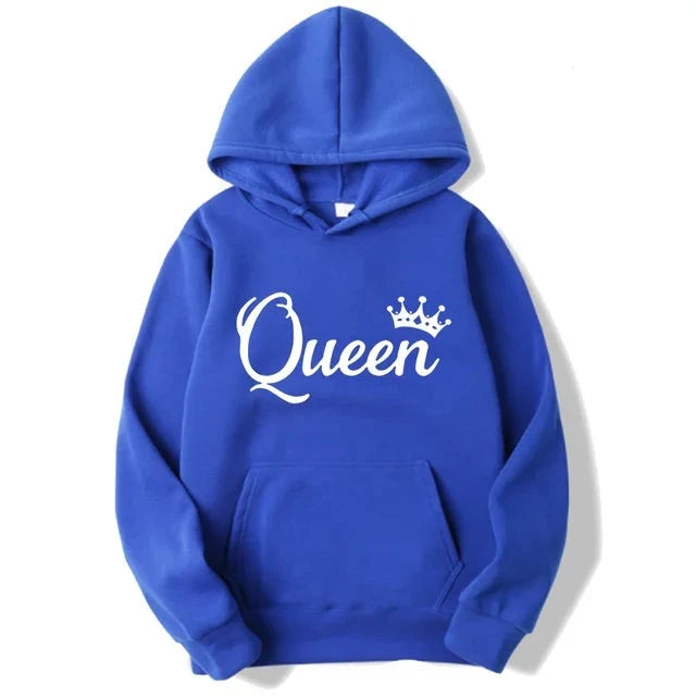 Fashion Men Women Long Sleeve Pullover Hooded Sweatshirts Unisex King and Queen Print Hoodie Casual Streetwear Couple Sweatshirt  Amaijoin