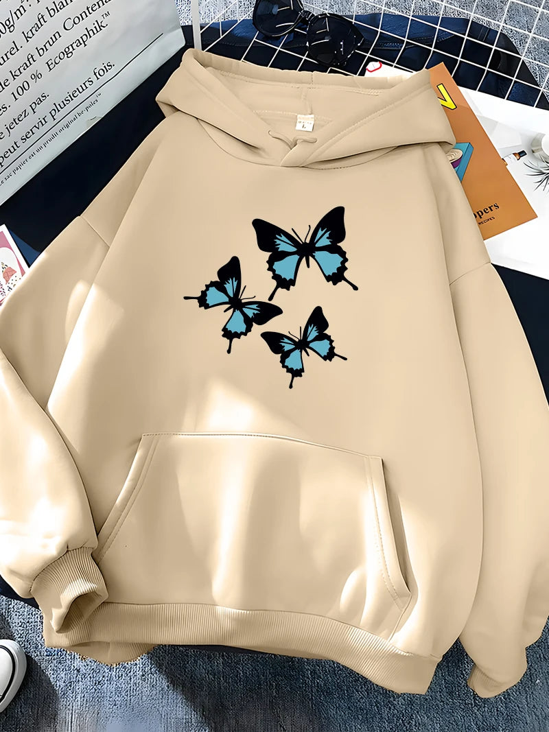 Hirsionsan Butterflies Print Women Sweatshirt Soft Casual Loose Female Hoodies 2023 Winter New Warm Fleece Tops for Girls  Amaijoin