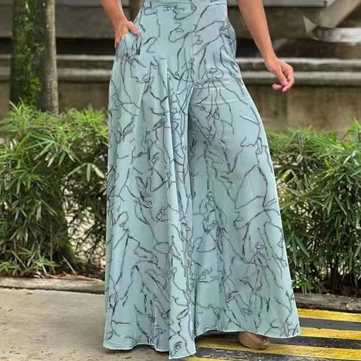 Women's Elegant Waist Halter Jumpsuit Casual Print Tie Sleeveless Wide Leg Long Pant Summer Clothing  Amaijoin