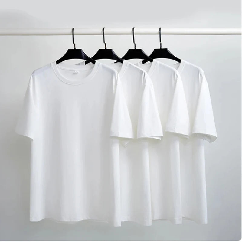 Summer Casual 100% Cotton Regular-Fit Women Crew Neck Basic White T-Shirts  Amaijoin