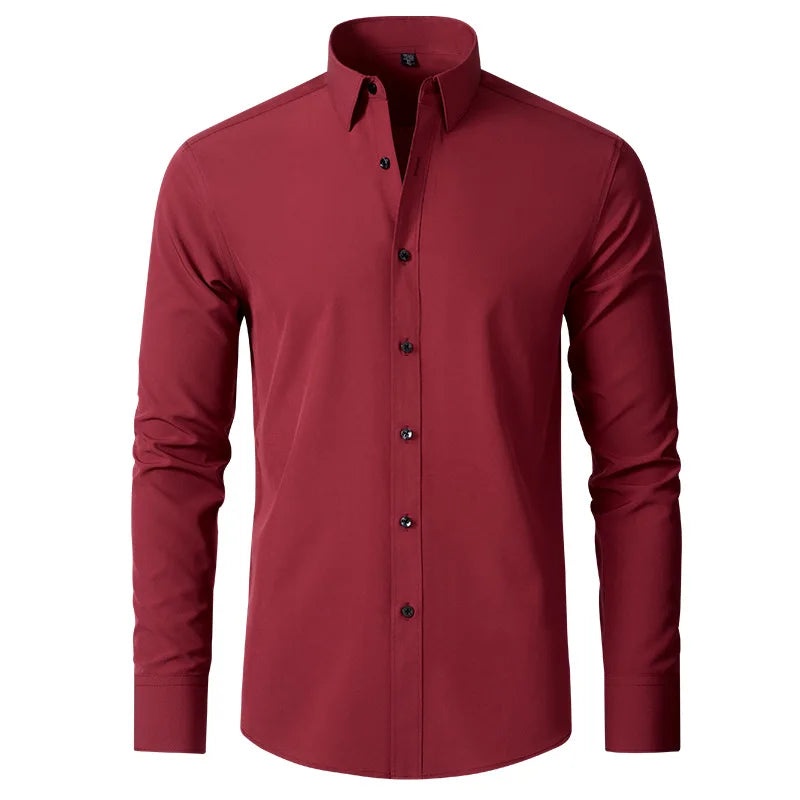 6xl New Spring and summer  elastic force non-iron men's long-sleeved business casual shirt solid color mercerized vertical shirt  Amaijoin