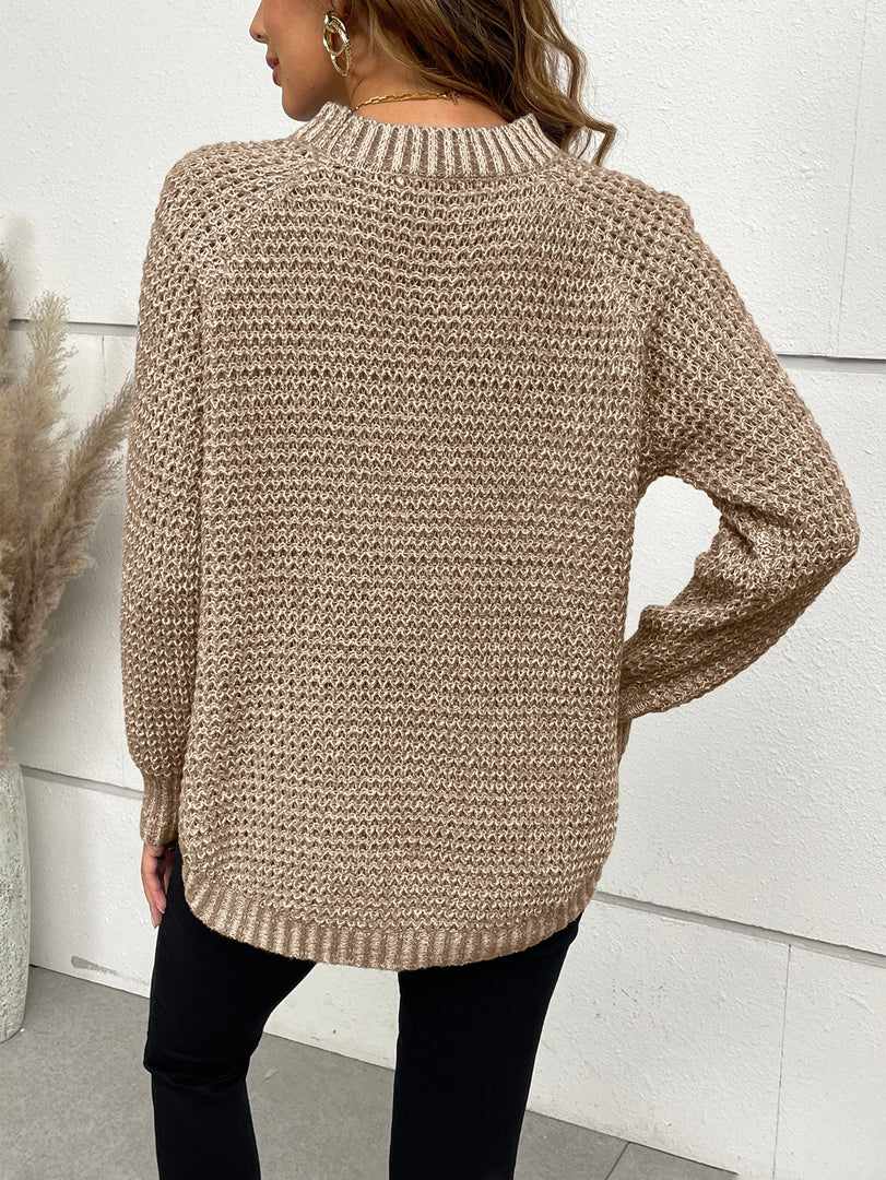 Pullover Sweater For Women Jumper Tops Solid Raglan Sleeve Curved Hem Sweater Round Neck  Amaijoin