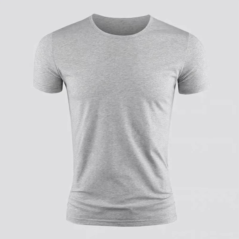 New Men's Short Sleeve T-Shirt Basic Plain Casual Gym Muscle Crew Neck T-Shirts Slim Fit Tops Tee Summer Man Clothing  Amaijoin