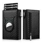 Load image into Gallery viewer, Men&#39;s Carbon Fiber Magnetic Card Holder PU Leather RFID Three-fold Automatic Card Holder With Zipper Coin Purse AirTag Wallet  Amaijoin
